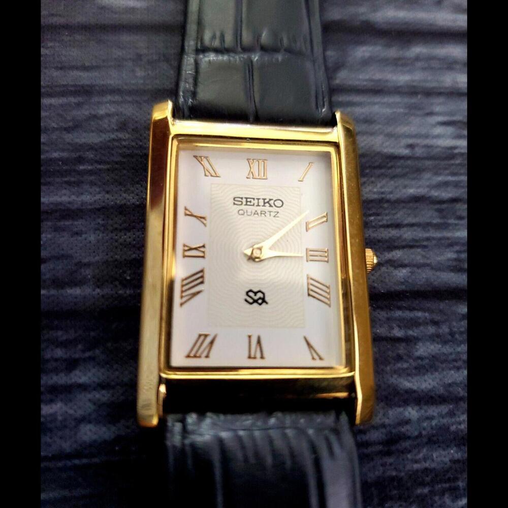 *NOS Seiko GOLD White Dial New Batt & Movt‎ Men's Tank Watch